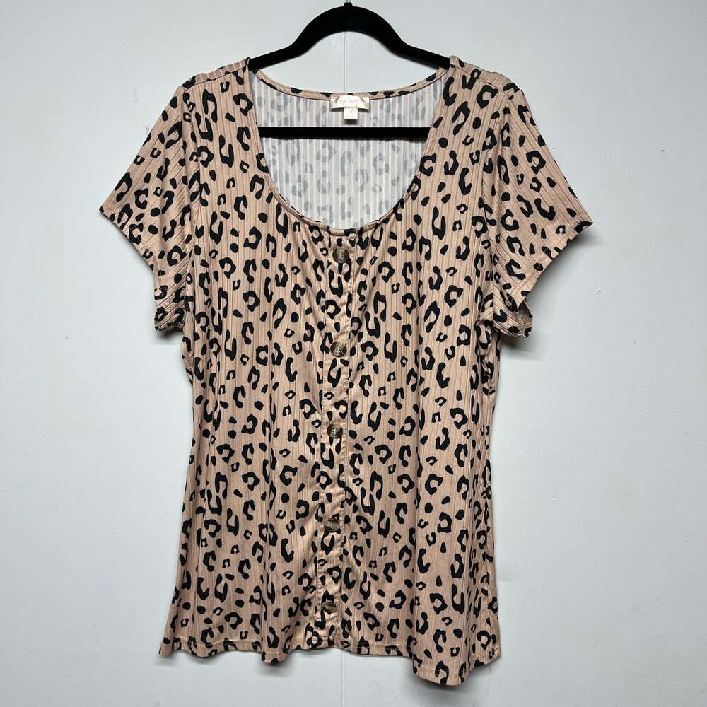J For Justify Animal Print Short Sleeve Top Womens 2X Party Workwear Feminine